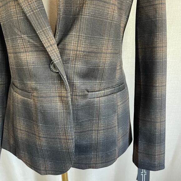 NWT Liverpool Los Angeles Brown Black Plaid Stretch Blazer Jacket Single Button - Picture 2 of 8